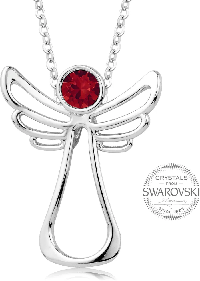 Náhrdelník zdobený přívěskem ve tvaru andílka s červeným krystalem Swarovski