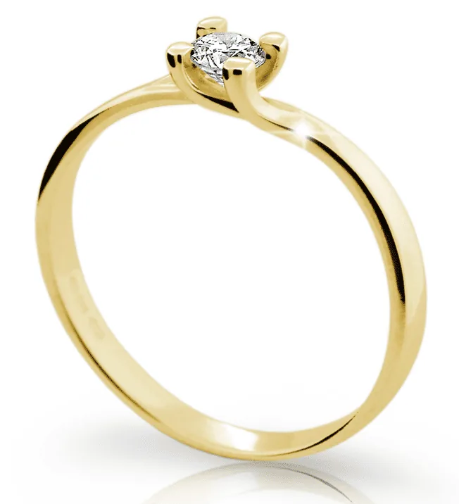 Zásnubní prsten prstýnek ze žlutého zlata s třpytivým zirkonem
