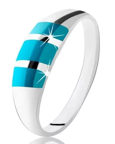 Netradiční stříbrný prstýnek s tyrkysovými pruhy