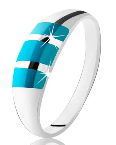 Netradiční stříbrný prstýnek s tyrkysovými pruhy