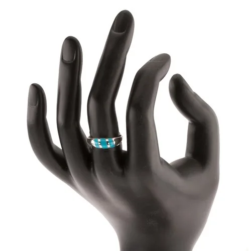 Stříbrný prsten se třemi modrými pruhy